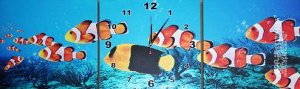 Часы-картина-триптих 36 х 36 Подводн мир УС007925