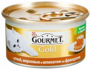 Gourmet Gold конс 85гр д/кош Кусочки в паштете Утка/морковь/шпинат (1/24)