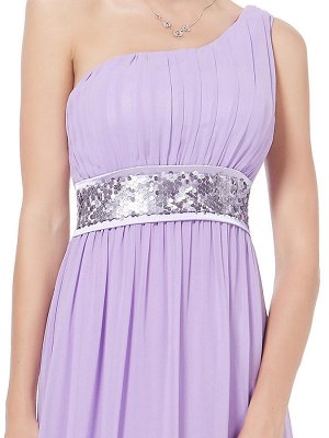 Фиолетовое вечернее платье с блестящим поясом
