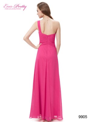 Розовое платье на одно плечо с разрезом