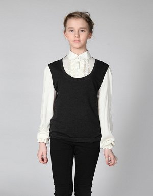 Обманка "Батник" жилет-блуза, серый/молоко
