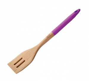 2874 GIPFEL Лопатка с прорезями деревянная EMILIE 35,6х6,0х2см с силиконовой фиолетовой ручкой Материал: цельное дерево, силикон