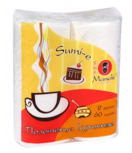 Полотенца кухонные бумажные "Maneki" Sumi-e 2 слоя, 60 л., белые, 2 рулона/упаковка