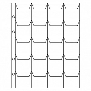 Лист для хранения монет на 20 ячеек с "клапанами". Стандарт "ОПТИМА". Размер 200х250 мм