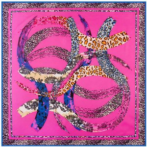 Женский шелковый платок-косынка, принт "леопардовые полосы", цвет розовый