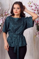 Блуза 237. Т-зеленый. Гипюр на атласе