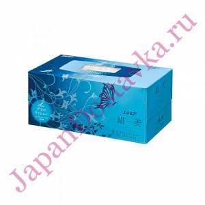 "Kami Shodji" "ELLEMOI" "Kinu-bi" Бумажные двухслойные салфетки с шелком 200шт (1 пачка) голубые