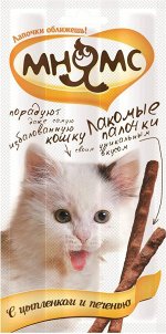 Мнямс лакомые палочки 13,5 см для кошек с цыпленком и печенью 3х5 г