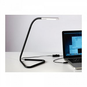 ХОРТЕ Рабочая лампа, светодиодная, черный, серебристый USB и розетка