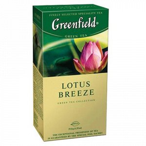 Чай В композиции GREENFIELD "Lotus Breeze" воздушный аромат лотоса, обрамленный деликатными мятными нотками, гармонично сочетается с естественным вкусом благородного зеленого чая.Количество пакетиков 