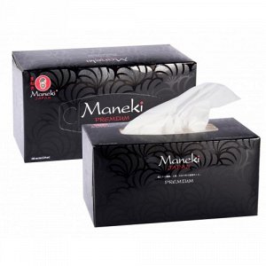 ft678 Салфетки бумажные "Maneki" Black&White с ароматом иланг-иланг, 2 слоя, белые, 224 шт./коробка