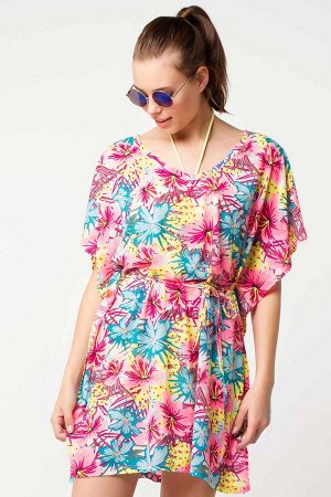 Пляжное платье-туника "тропические цветы"