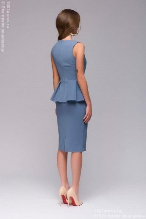 1001 Dress Голубое платье-футляр с баской и без рукавов