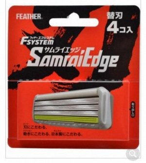 "Feather" "F-System" "Samrai Edge" Сменные кассеты с тройным лезвием (4 штуки, упаковка на английском языке)