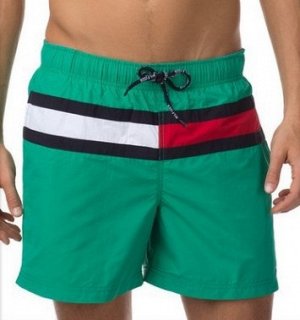 Пляжные шорты зеленые с бело-красной вставкой