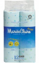 IDESHIGYO Туалетная бумага двухслойная &quot;MARIEE CLAIRE&quot;, голубая с принтом, 27.5 м, 12 рулонов