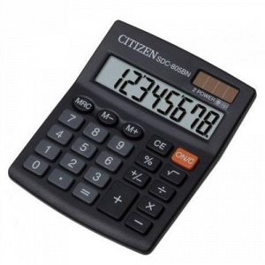 Калькулятор 8 разрядов CITIZEN SDC-805BN 2 питания 25х102х124 мм CITIZEN {Филиппины}