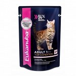 EUK Cat паучи корм для взрослых кошек с лососем в соусе 85 г
