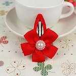 Зажим для волос клик-клак с красным цветком и жемчужиной