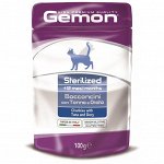 Gemon Cat Pouch Sterilised паучи для стерилизованных кошек кусочки тунца с рыбой дори 100г