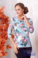 Блузка жен. 3131 30-10865-5 розы голубой