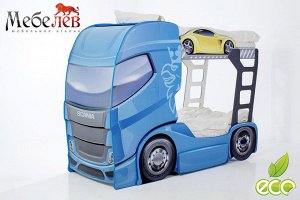 Двухъярусная кровать-машина автовоз  синий