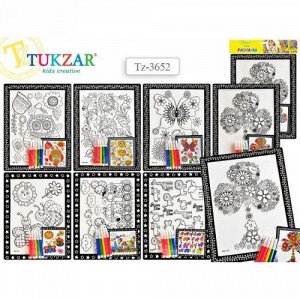 Tukzar Раскраска на пластиковой основе с фломастерами (5шт) 21,5x32см 6 дизайнов в ассортименте арт.TZ 3652