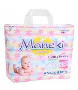 bd1231 Подгузники детские одноразовые "Maneki" Fantasy МИНИ, размер S, 4-8 кг, 26 шт./упак