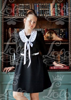 Платье для девочки арт. АА-002, цвет черный/белый воротник