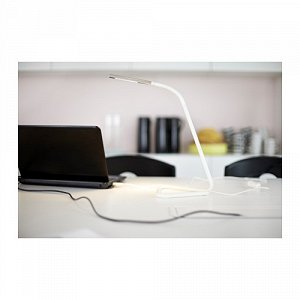 ХОРТЕ Рабочая лампа, светодиодная, белый, серебристый USB и розетка
