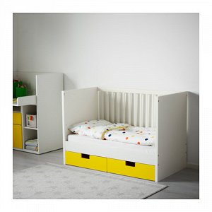 СТУВА Кроватка детская с ящиками, желтый