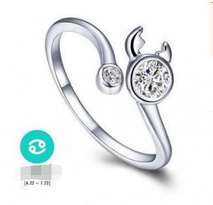 Безразмерное кольцо со вставкой из искусственного камня из стерлингового серебра Рак