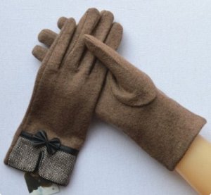 Перчатки женские с бантиком коричневые