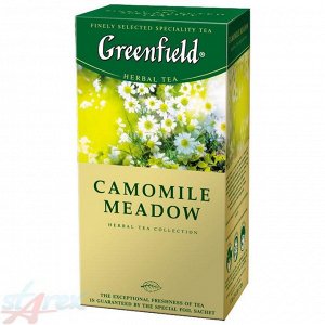 Чай Травяной чай Greenfield Camomile Meadow из нежных цветов ромашки с шиповником, мелиссой и ароматом личи. Мягкий цветочный вкус в букете ромашкового чая Камомайл Медоу оживлен тонкими пряными нотам