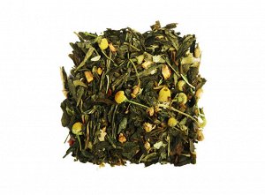 чай В состав этого чая входит купаж лучших сортов зелёного чая, цедра апельсина, цветы липы, ромашки и натуральные ароматические масла.