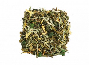 чай В состав этого чая входит купаж лучших сортов зелёного чая, золотистые лепестки календулы, лемонграсс, изумрудно-зелёные кусочки фруктов и натуральные ароматические масла.