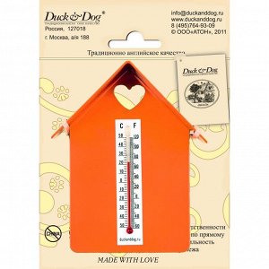 Термометр Термометр "Сердечный домик" (с крышей) оранжевый 150х105х40. Изготовлены из стали, антикоррозийная обработка и прочное покрытие порошковой итальянской краской позволяет использовать их и дом