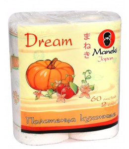 Полотенца кухонные бумажные "Maneki" Dream 2 слоя, 60 л., белые с рисунком, 2 рулона/упаковка