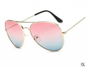 Солнцезащитные очки розово-синие в тонкой золотой оправе