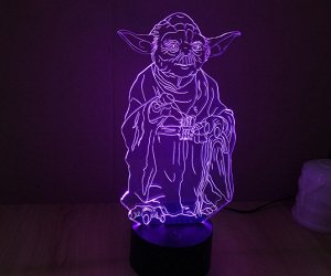 3D светильник-ночник Йода вид 1 станет украшением любого интерьера