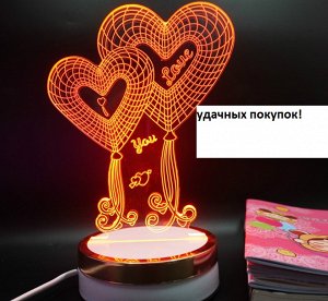 3D светильник-ночник Сердца станет украшением любого интерьера