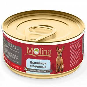 Molina Консервы с цыпленком и печенью в соусе в желе для собак