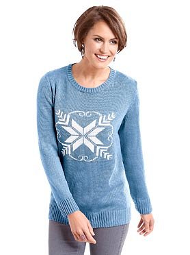 Witt Пуловер синий Для хорошего настроения! Пуловер с рисунком в виде снежинок спереди. Круглый вырез горловины и края изделия выполнены в рубчик.