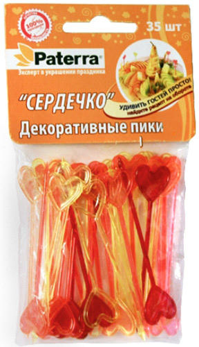 401-764 PATERRA Пики декорат. "Сердечко", 8,5 см., 35 шт. 401-764