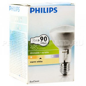 Ос279 79990 - Лампочка 70w=90W 845Lm E27ES "Philips" 11,4х8,1см, warm white (Китай). 