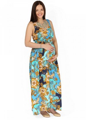 Сарафан "Селена" бирюзовый с орнаментом для беременных.