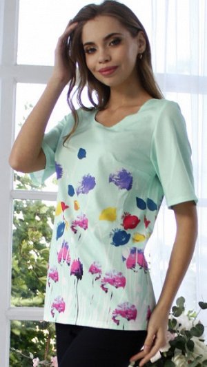 блуза "Гальяно" 58193-2 мята/маки