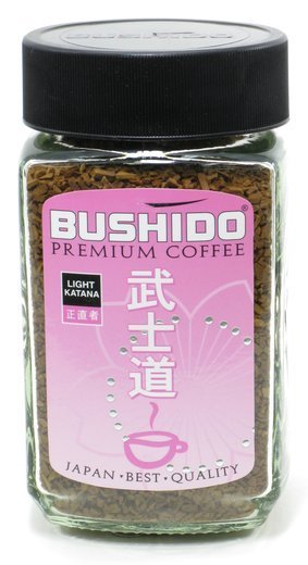 кофе Кофе Bushido растворимый Light Katana - сублимированный кофе, созданный по технологии freeze-dried. Оптимальная концентрация кофеина достигается благодаря бережной обжарке отборных зерен арабики 