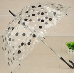 Прозрачный зонт-трость в стиле Ретро "Крупный горох"