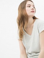 V Neck T-Shirt Grey Striped